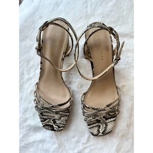 Pelle Moda Amy2 Snake Print Block Heel Sandals Womens Sz 7.5 Leather Dress Shoes